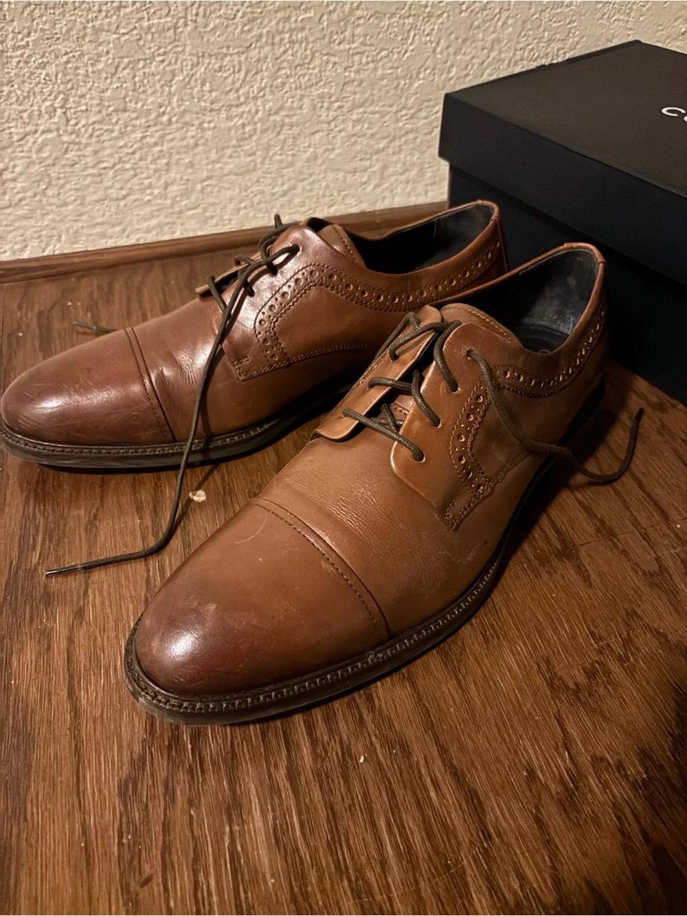 Cole Haan Tan Brown Leather Wingtip Cap-Toe Oxfords Size 9